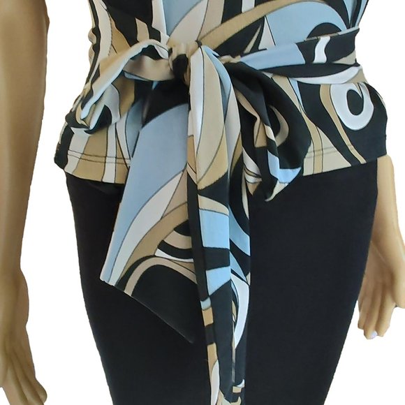 Abstract Multicolor Ruffle Belted Top M - Picture 4 of 12